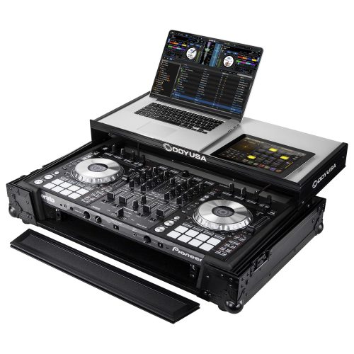 Black Pioneer DDJ-SX / DDJ-SX2 Case with 1U Rack Space LED panel and Glide Platform - Image 2