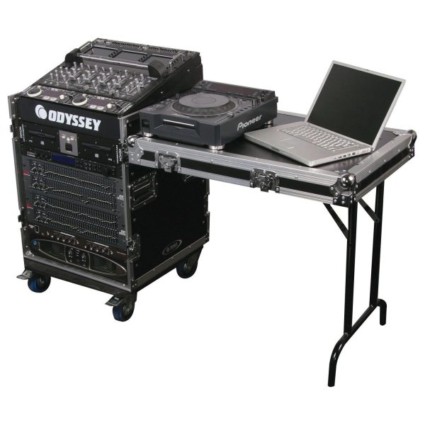 11U Top Slanted 12U Vertical Pro Combo Rack with Side Table and Casters