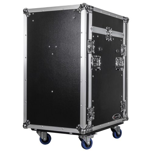 Deluxe 12U Top Slanted 14U Bottom Vertical Pro Combo Rack with Wheels and Two Side Tables - Image 6