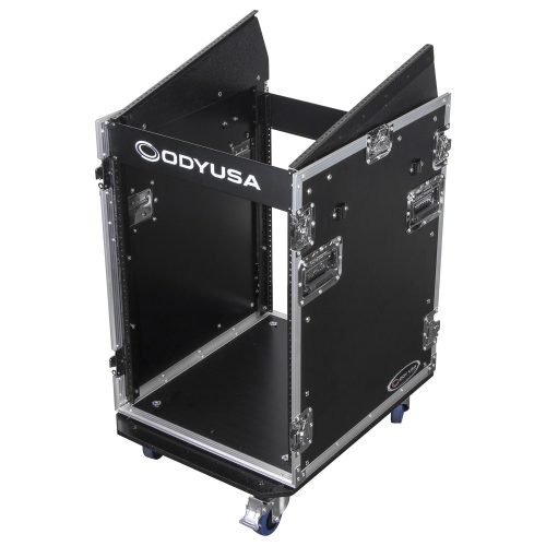 Deluxe 12U Top Slanted 14U Bottom Vertical Pro Combo Rack with Wheels and Two Side Tables - Image 7