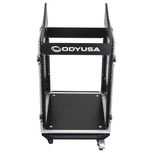 Deluxe 12U Top Slanted 14U Bottom Vertical Pro Combo Rack with Wheels and Two Side Tables - Image 8