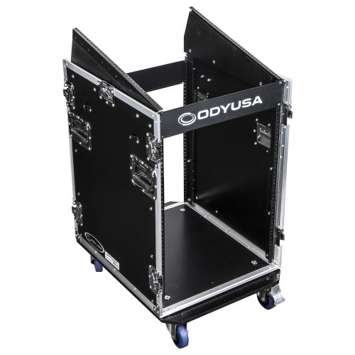 Deluxe 12U Top Slanted 14U Bottom Vertical Pro Combo Rack with Wheels and Two Side Tables - Image 9