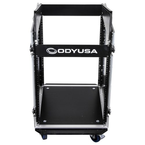 Deluxe 12U Top Slanted 14U Bottom Vertical Pro Combo Rack with Wheels and Two Side Tables - Image 10