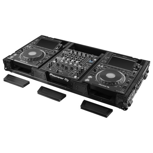 Extra Deep Black DJ Coffin Case for 12" Format DJ Mixer and Two Media Players