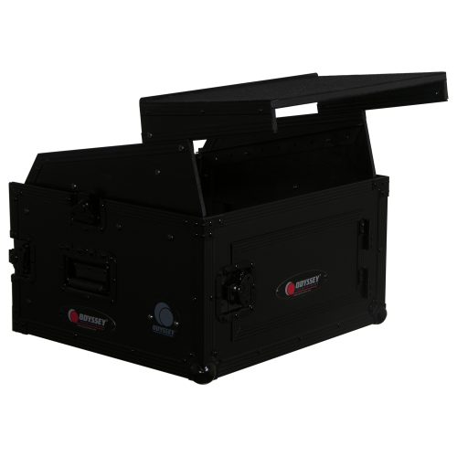Black 10U Top Slanted 4U Bottom Vertical Pro Combo Rack with Glide Platform - Image 2