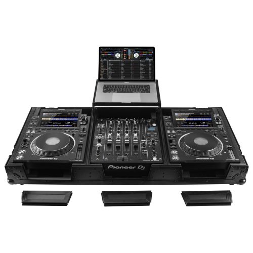Extra Deep Black DJ Coffin Case for 12″ Format DJ Mixer and Two Media Players with Glide Platform - Image 2