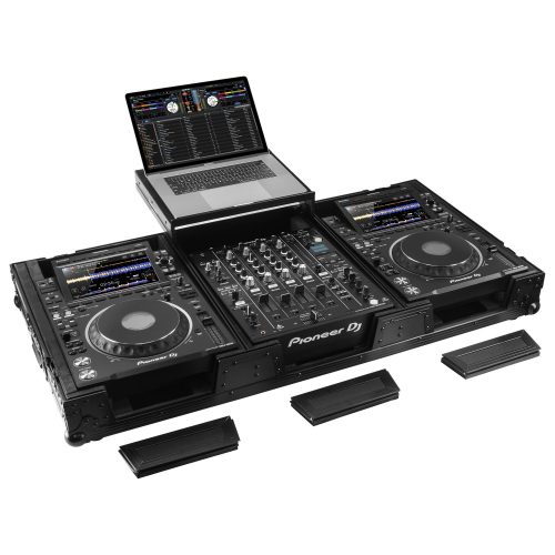 Extra Deep Black DJ Coffin Case for 12″ Format DJ Mixer and Two Media Players with Glide Platform - Image 3