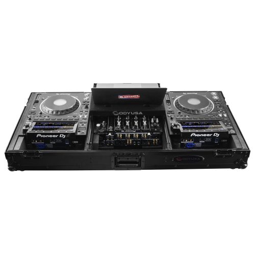 Extra Deep Black DJ Coffin Case for 12″ Format DJ Mixer and Two Media Players with Glide Platform - Image 4