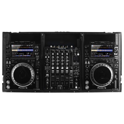 Extra Deep Black DJ Coffin Case for 12″ Format DJ Mixer and Two Media Players with Glide Platform - Image 5