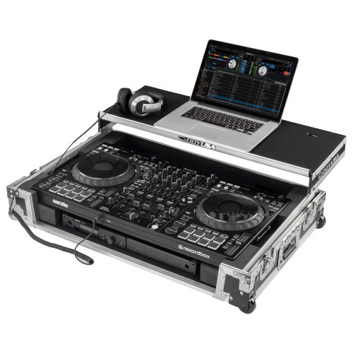 Odyssey DDJ-FLX10 1U Flight Case with Glide Style Laptop Platform and Corner Wheels