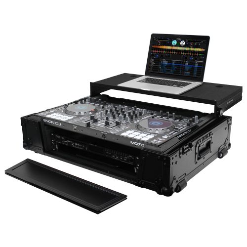 Black Roland DJ-808 / Denon MC7000 Flight Case with 2U Rack Space and Glide Platform - Image 2