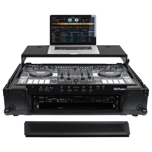 Black Roland DJ-808 / Denon MC7000 Flight Case with 2U Rack Space and Glide Platform - Image 3