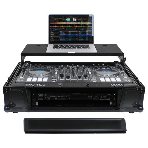 Black Roland DJ-808 / Denon MC7000 Flight Case with 2U Rack Space and Glide Platform - Image 4