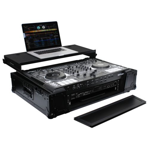 Black Roland DJ-808 / Denon MC7000 Flight Case with 2U Rack Space and Glide Platform - Image 5