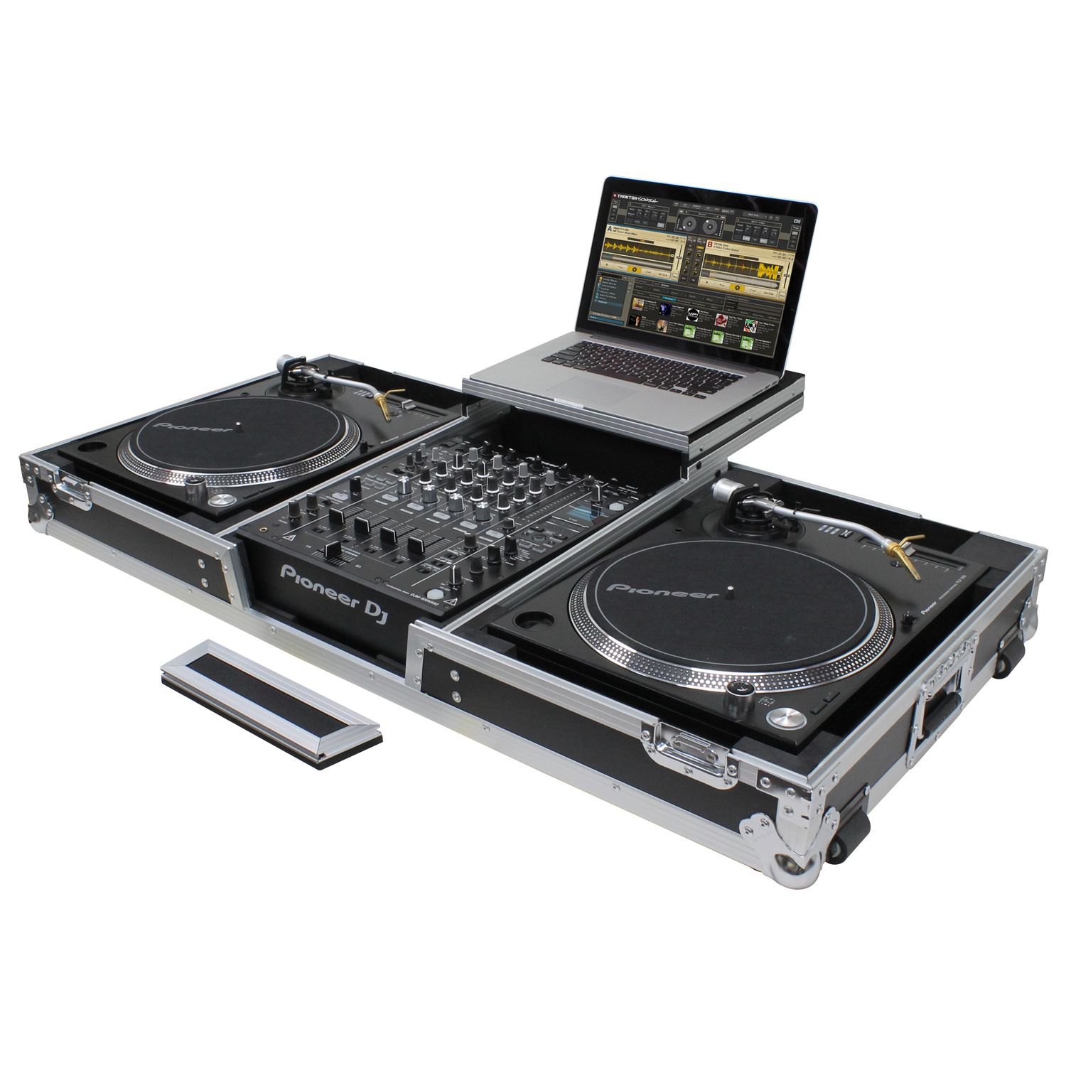 Low Profile 12 Format DJ Mixer and Two Battle Position Turntables Flight  Coffin Case with Wheels and Glide Platform - Odyssey Cases