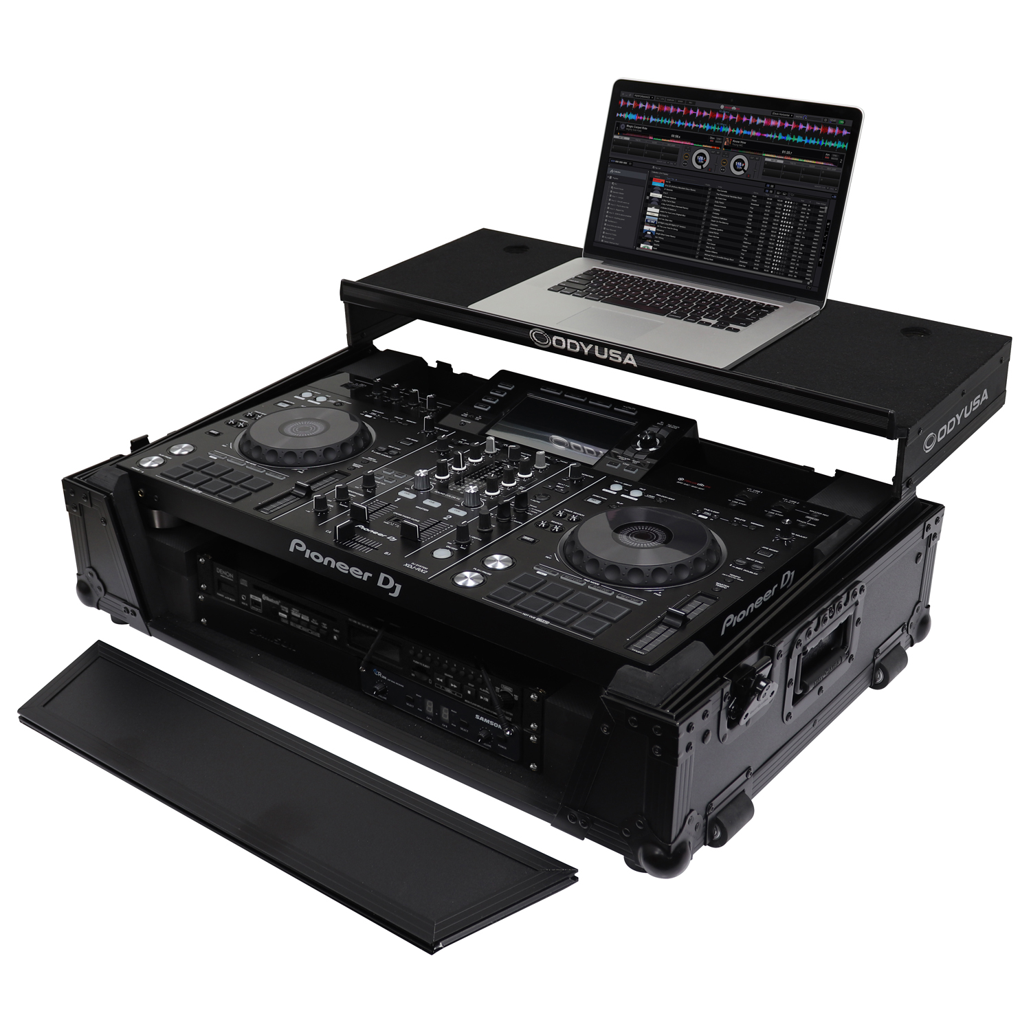 Black Pioneer XDJ-RX / XDJ-RX2 Flight Case with 2U Rack Space and