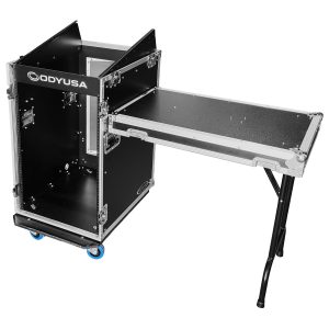 Odyssey 13U Top Slanted 16U Bottom Vertical Pro Combo Rack with Side Table and Casters (Tall Cover)