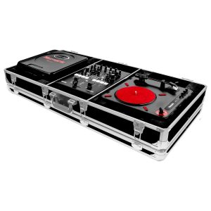 KROM Series Black Compact 10" Format DJ Mixer and Two Numark PT01 Turntables Coffin Case