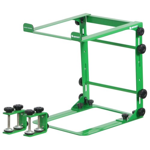 DESIGNER DJ™ SERIES GREEN L STAND MOBILE FOLDING LAPTOP/GEAR STAND WITH TABLE/CASE CLAMPS