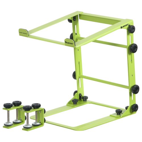 DESIGNER DJ™ SERIES LIME L STAND MOBILE FOLDING LAPTOP/GEAR STAND WITH TABLE/CASE CLAMPS