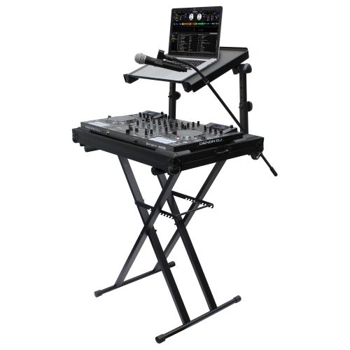 Black Two Tier X-Stand with Mic Boom and Top Shelf