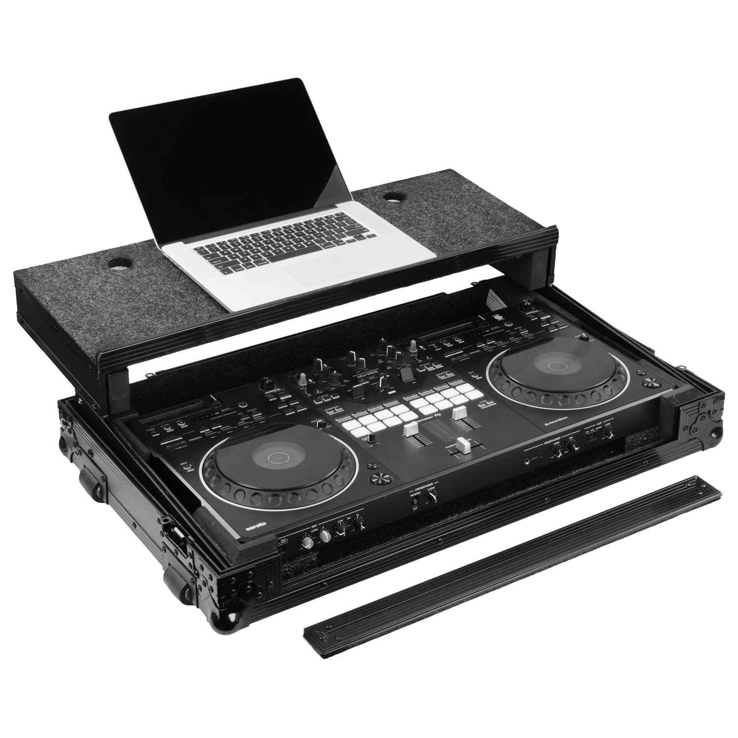 Road Case Series DDJ-REV5 Case in Black with Wheels and Glide Style Laptop Platform - Image 2